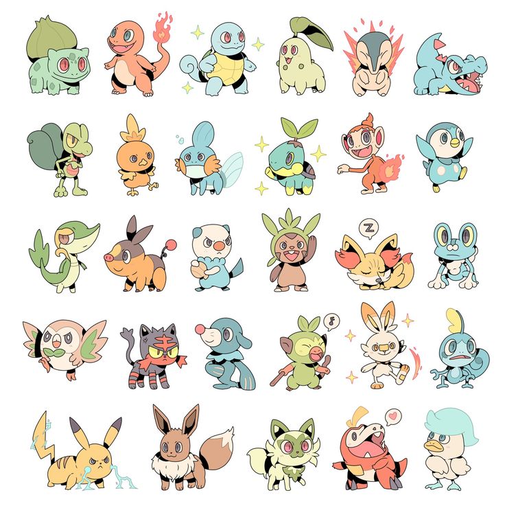 the pokemon characters are all different colors and sizes, but there is no image to describe