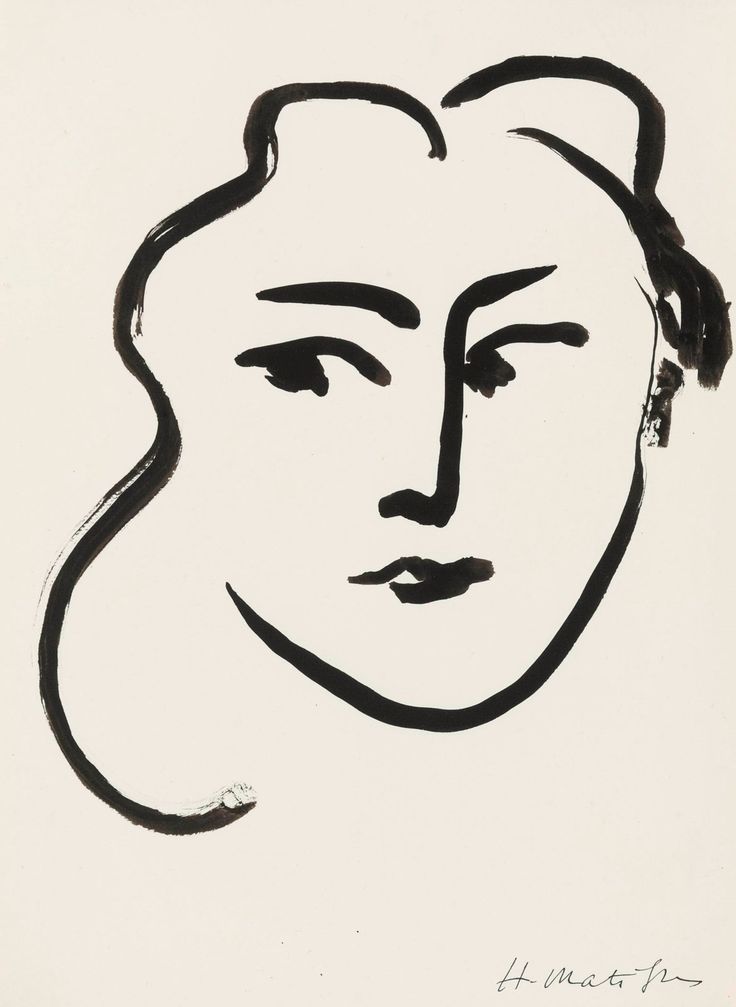 a black and white drawing of a woman's face with her hair pulled back