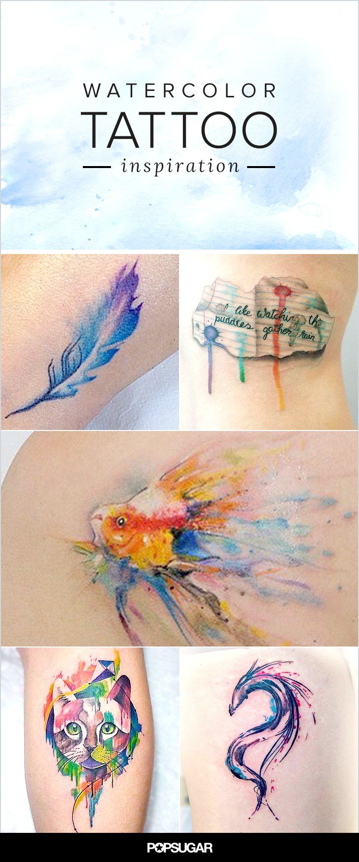 watercolor tattoos with different colors and designs