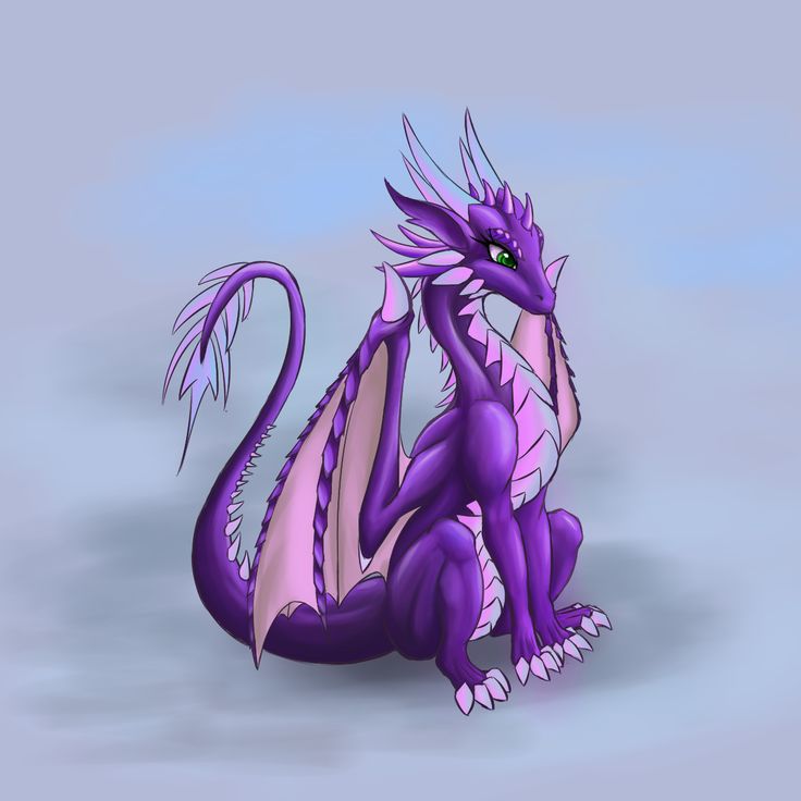 a purple and pink dragon sitting on the ground