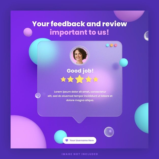 a purple background with stars and bubbles on the bottom right hand corner that says, your feedback and review important to us