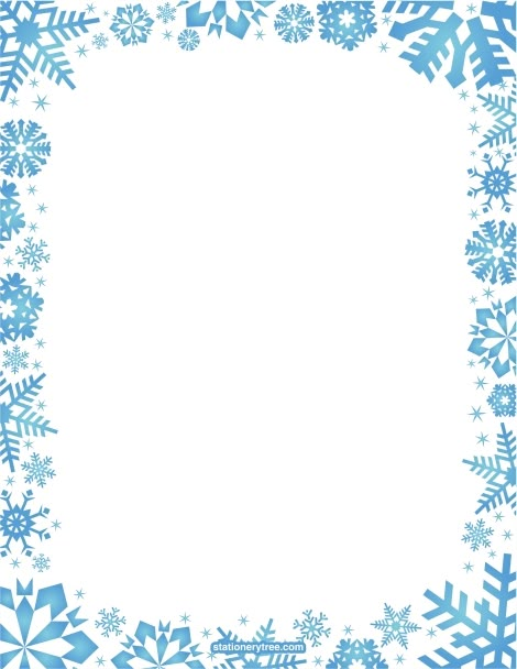 a snowflake frame with blue and white snow flakes on the border, as well as an empty space for text