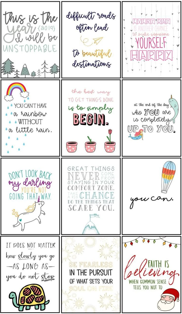 six different greeting cards with words on them