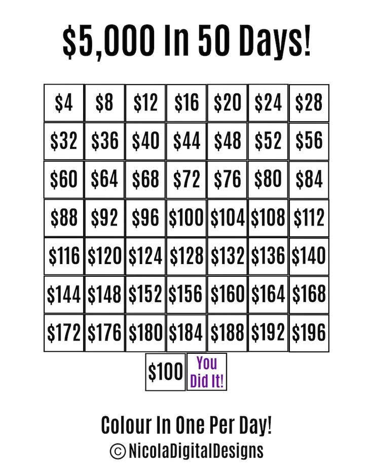 the $ 5, 000 in 50 days game is shown on a white background with black and