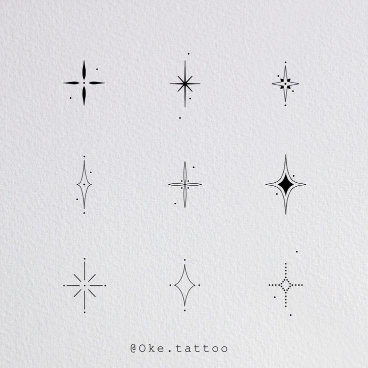 six different types of star tattoos on white paper with the words, goke tattoo