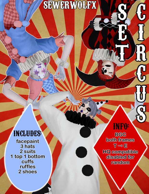 an advertisement for severwolffx featuring clowns and snowmen in costumes