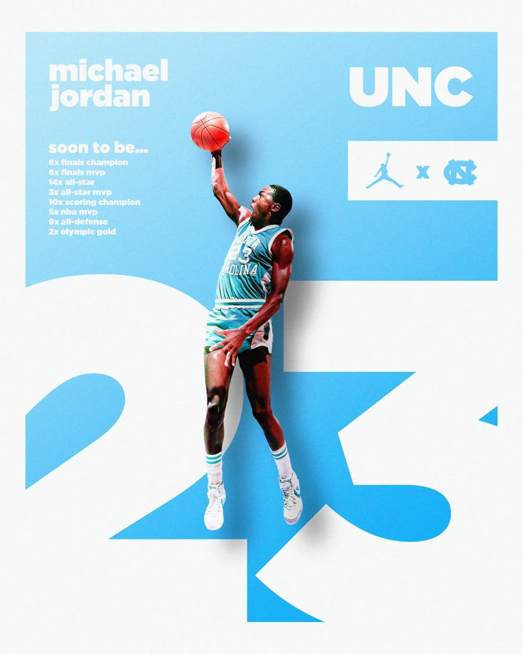 michael jordan dunking the basketball in front of an unc advertisement