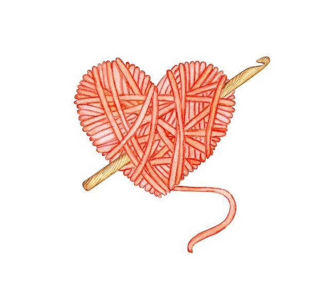 a ball of yarn and knitting needles in the shape of a heart