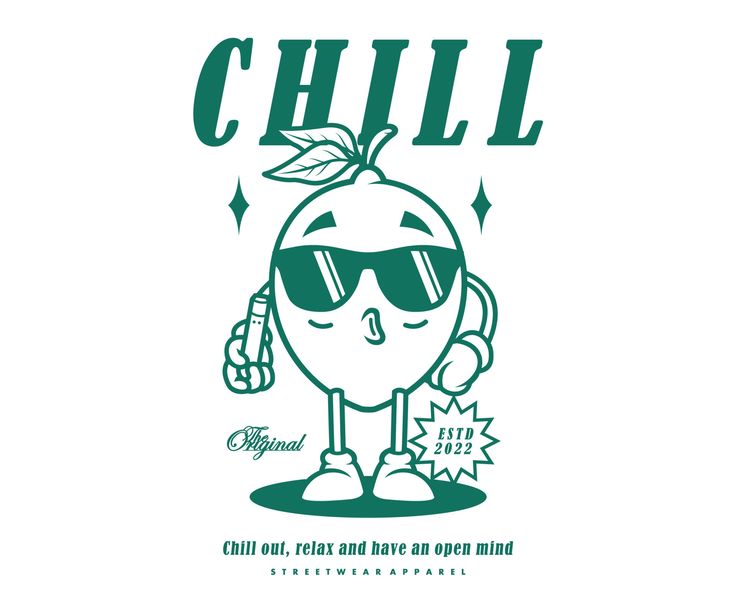 the logo for chilli with an apple wearing sunglasses and holding a drink in his hand