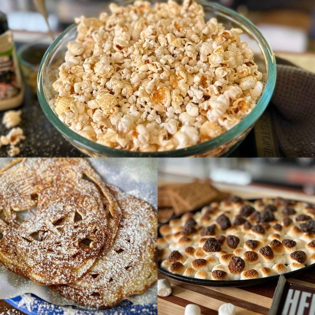 there are many different types of food on the table and one is filled with cereal