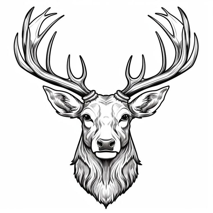 a deer's head with large antlers and long horns on the front of it