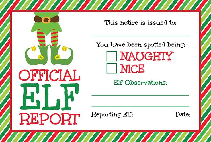 an elf's elf gift certificate with the words, official elf report on it