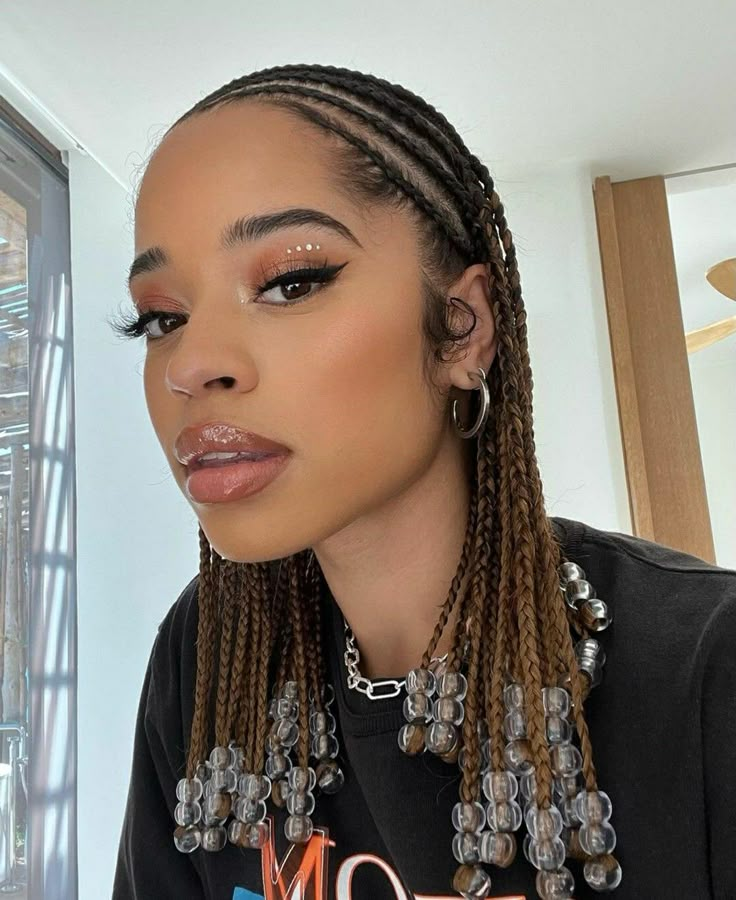 Cornrows With Beads, Cornrows Natural Hair, Ella Mai, Protective Hairstyles For Natural Hair, Natural Braids, Styles Braids, Braided Cornrow Hairstyles, Cute Box Braids Hairstyles, Protective Hairstyles Braids