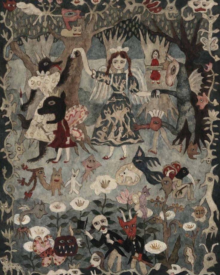 an old rug with many different types of animals and people on it's sides