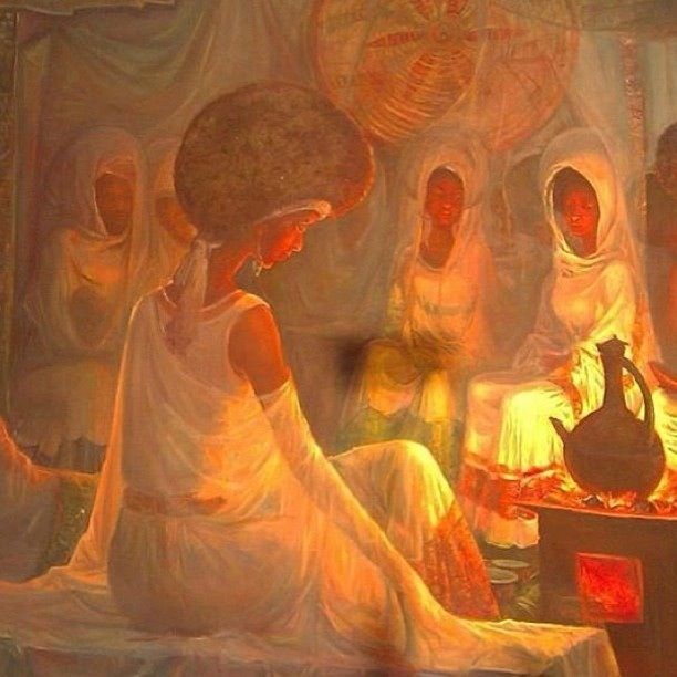 a painting of some women in white dresses