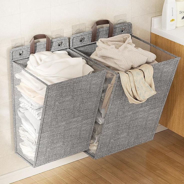 an over - the - door storage bin holds clothes and other items