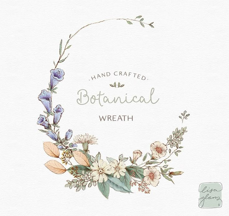 a floral wreath with the words botanical wreath written in white and blue flowers on it