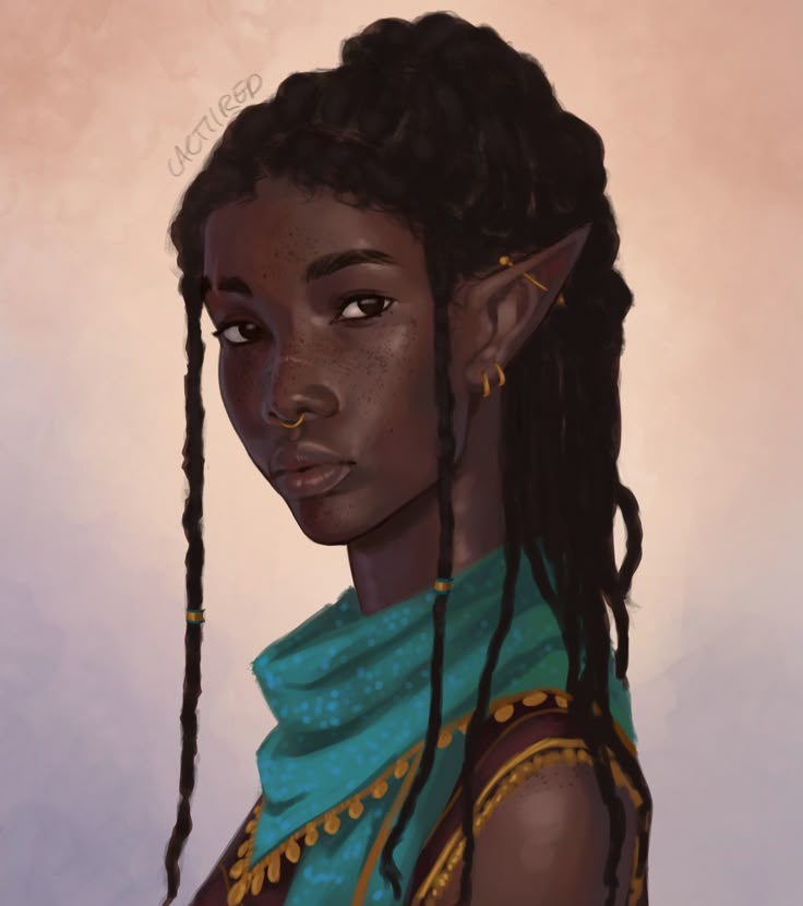 a digital painting of a woman with braids