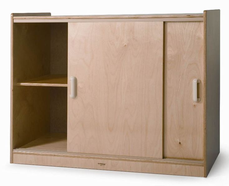 a wooden cabinet with two doors and shelves