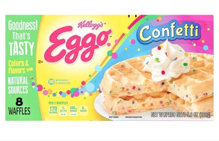 eggo's confetti waffles with white frosting and sprinkles