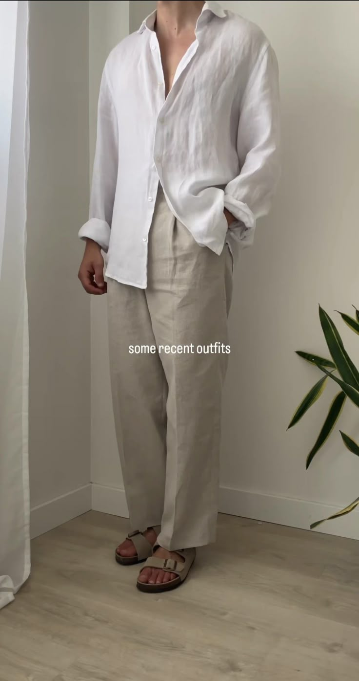 Men Linen Outfit Summer, Linen Outfit Men, Linen Outfit Summer, Old Money Men, Money Men, Linen Outfit, Minimalist Fashion Men, Mens Casual Outfits Summer, Breathable Clothes