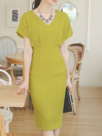 Solid Midi Dress, Dress For Work, Mode Casual, V Neck Midi Dress, Korean Fashion Trends, Womens Fashion For Work, Dress Midi, Midi Dress Bodycon, Trendy Dresses