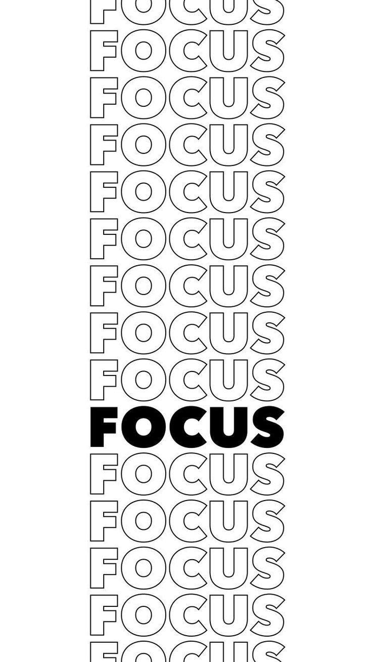 a black and white poster with the words focus in different font styles, including one for each letter