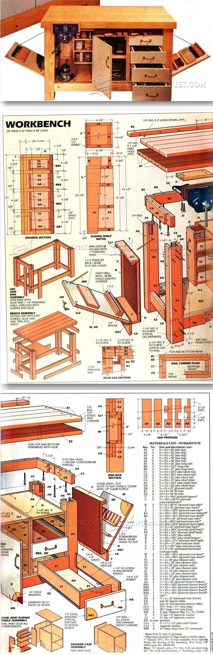 the plans for a workbench are shown