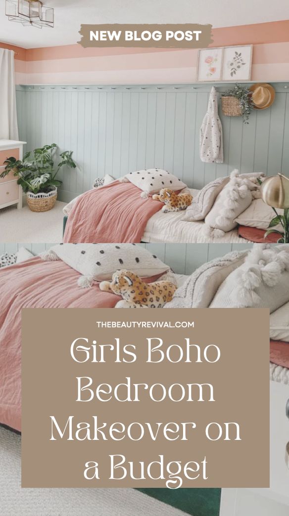 girls'bedroom makeover on a budget with pink and white bedding, pillows and blankets