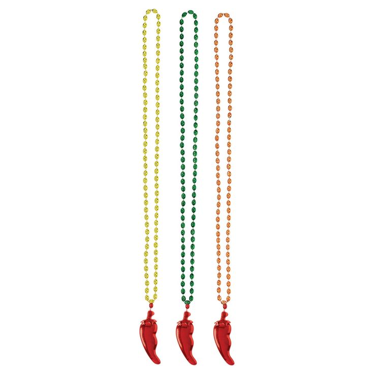 "Get the Cinco de Mayo Chili Pepper Pendant Bead Necklace, 18ct. at Michaels. com. These 42\" long bead necklaces with chili peppers are just the thing to spice up your Cinco de Mayo outfit. Pepper your party guests with these fun novelty necklaces! These 42\" long bead necklaces with chili peppers are just the thing to spice up your Cinco de Mayo outfit. Turn your flair game up a notch this Cinco de Mayo by busting out these funky and fun bead necklaces. Each bead necklace comes in orange, yell Red Chili Peppers, Bead Necklaces, Long Beaded Necklace, Chili Peppers, Chili Pepper, Party Guests, The Thing, Spice Up, Birthday Theme