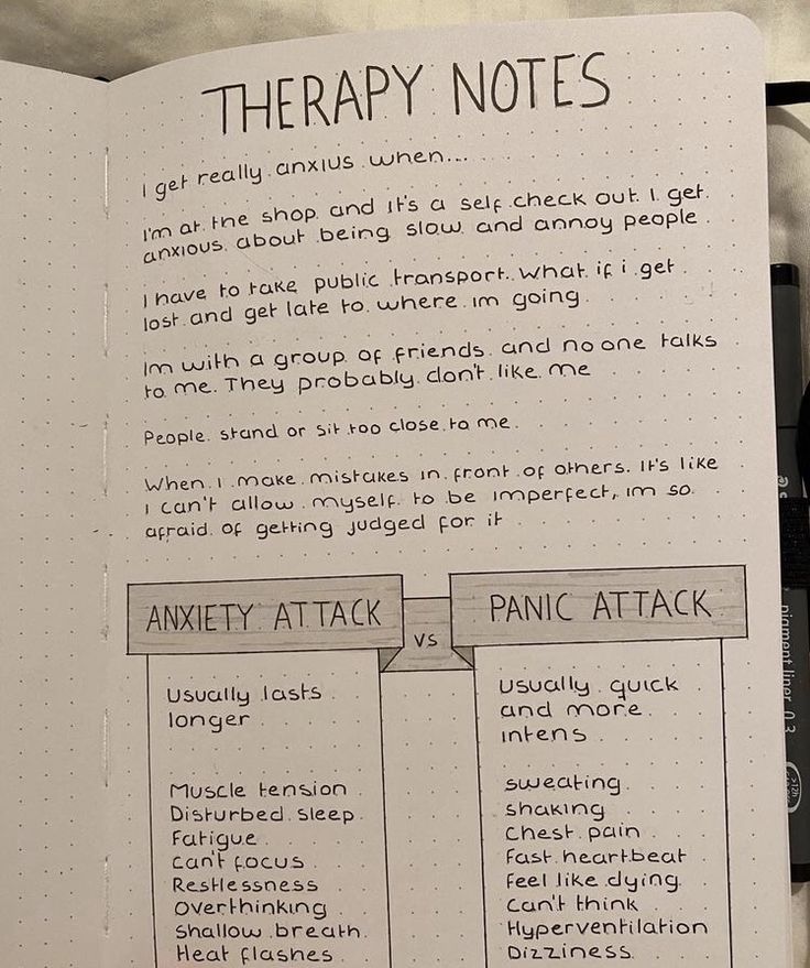 an open notebook with some writing on it and the words therapy notes written in black ink