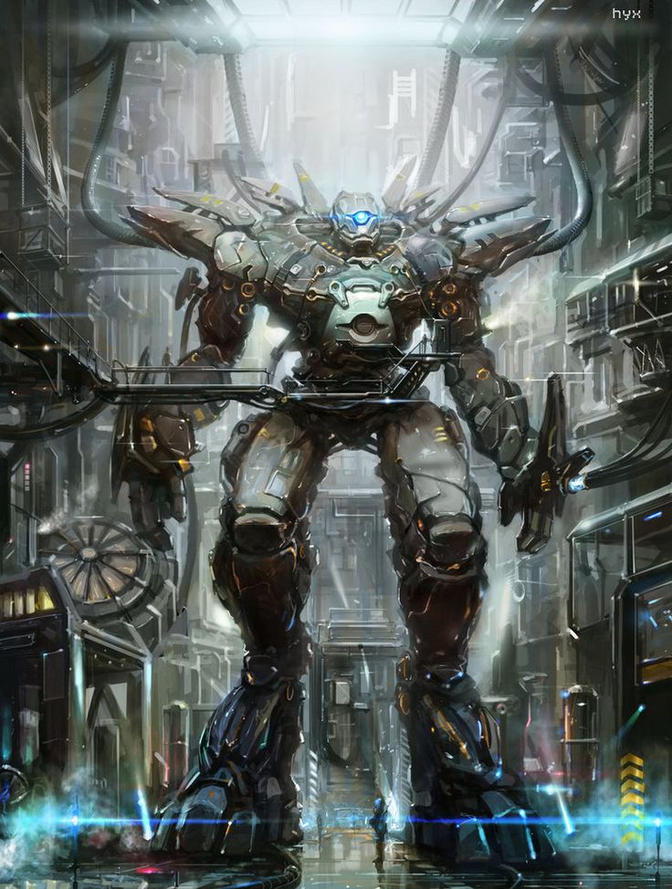 a robot that is standing in the middle of a city