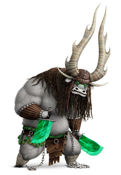 an animal with large horns and long hair wearing green scarves is standing in front of a white background