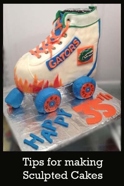 a cake that is shaped like a roller skate with the words tips for making sculpted cakes