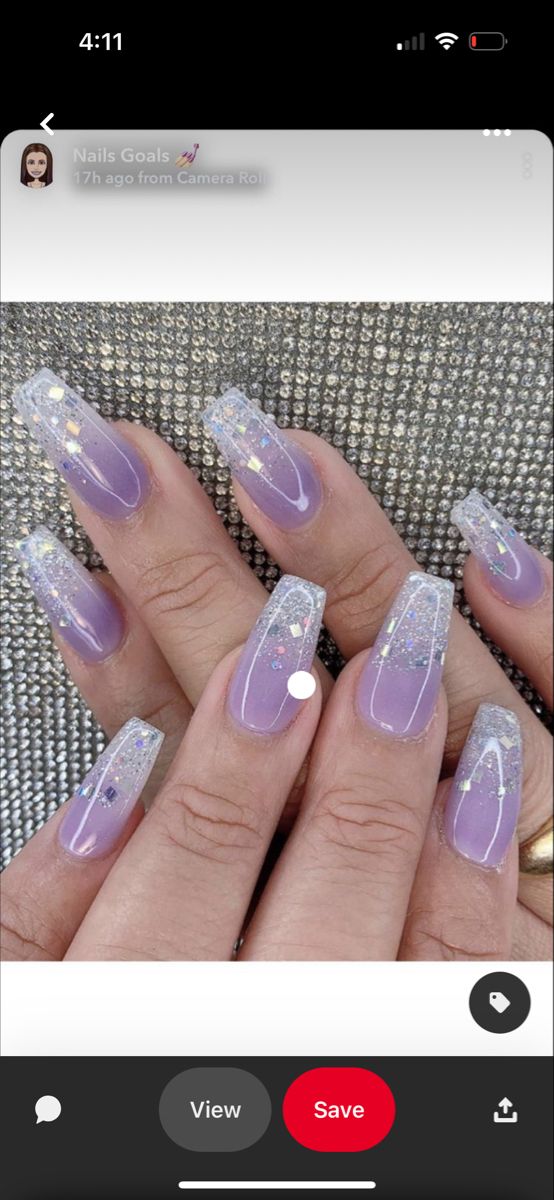 Wedding Nails Purple And Silver, Wedding Nails Bridesmaid Purple, Lavender And Glitter Nails, Light Purple And White Nails Acrylic, Nails Acrylic Purple Design, Light Purple And Silver Nails, Wedding Nails Bridesmaid Acrylic, Purple Sparkle Nails, Purple Wedding Nails