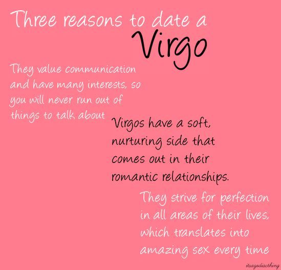 a pink background with the words, three reason to date a virgo and two other things