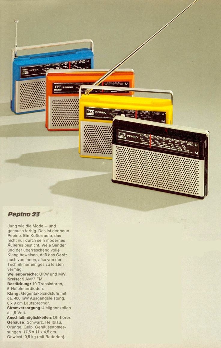 an advertisement for the radio system is shown in three different colors and styles, including blue, yellow, orange, and red