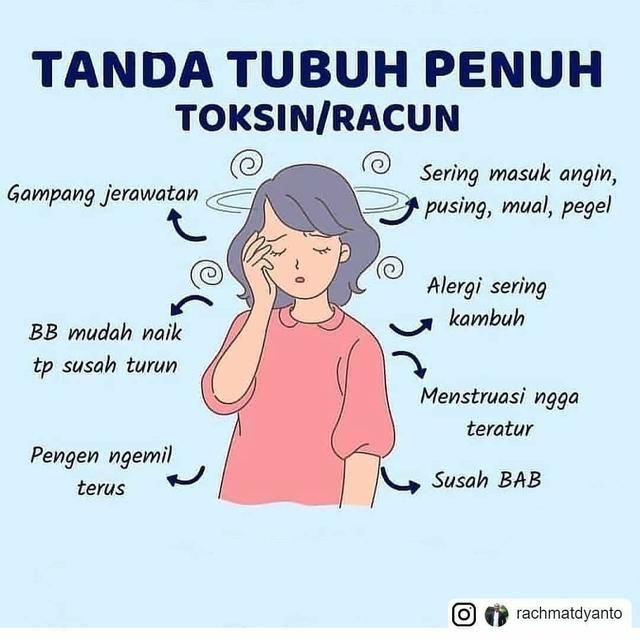 a woman is talking on her cell phone with the words tanda tubuh penuh toksinacun