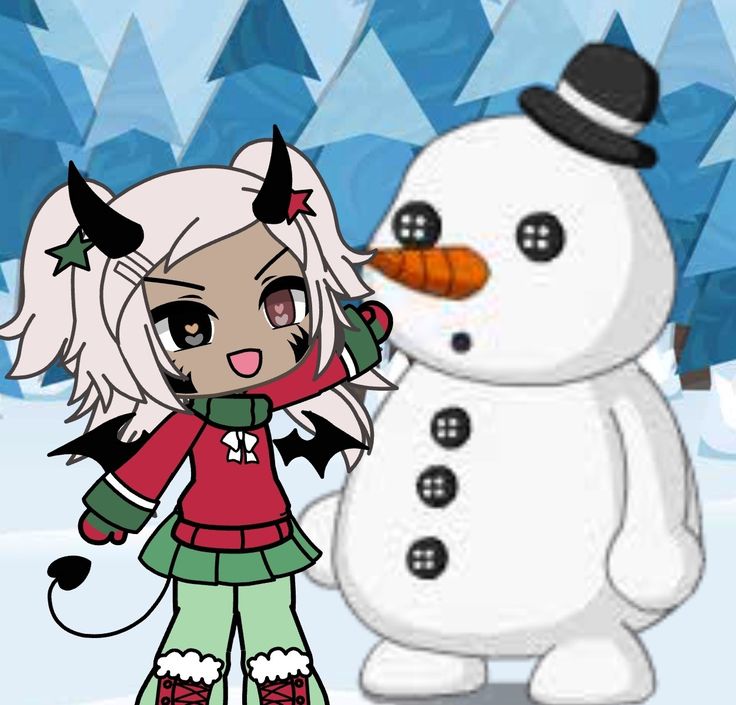 a snowman and a girl standing next to each other