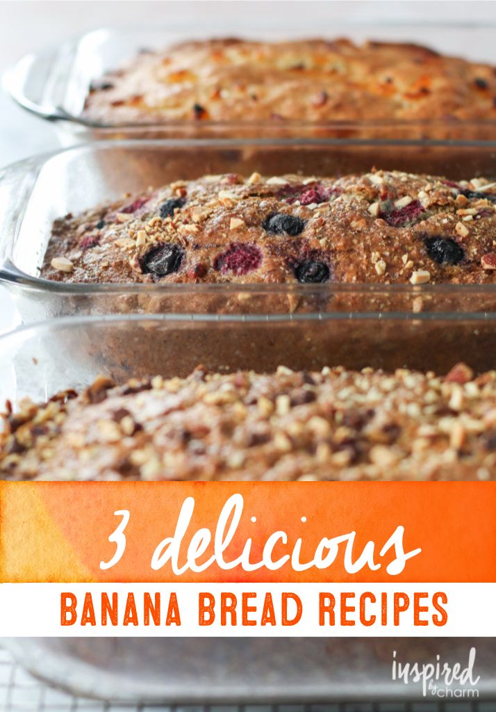 three delicious banana breads sitting on top of a cooling rack with the words 3 delicious banana bread recipes