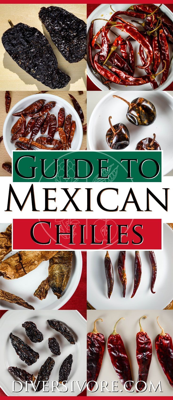 guide to mexican chiles with pictures of chilis on plates and in serving dishes