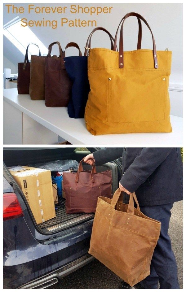 two pictures showing different types of bags on the back of a car