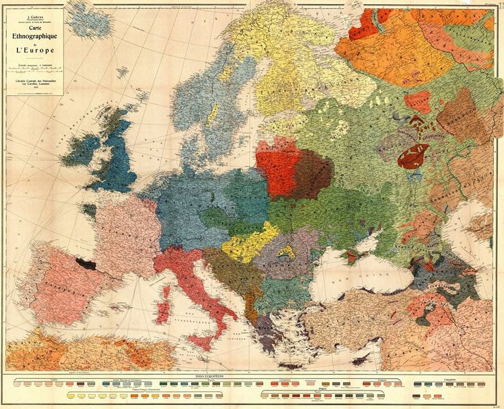 an old map shows the countries in different colors