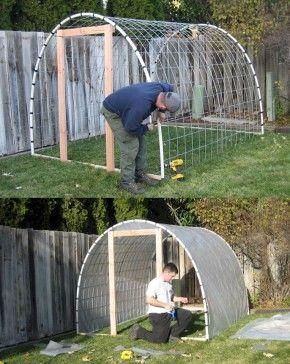 two pictures of a man working on an outdoor garden shed with the door open and one showing