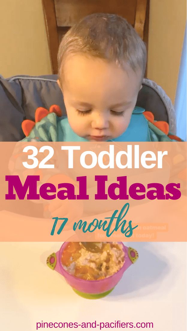 a toddler eating food with the words, 32 toddler meal ideas 17 months