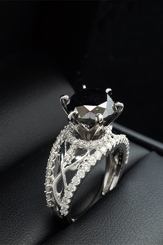 a black and white diamond engagement ring