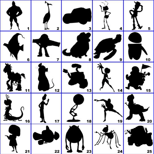 the silhouettes of various cartoon characters