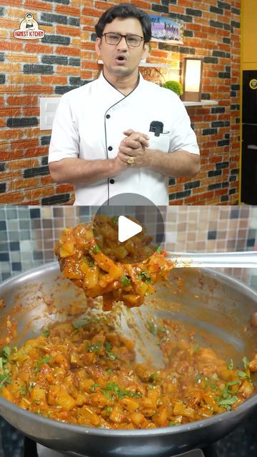 a man is cooking food in a pan