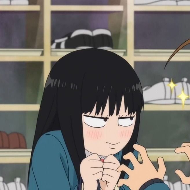 an anime character with long black hair is holding his hand up to another person's face