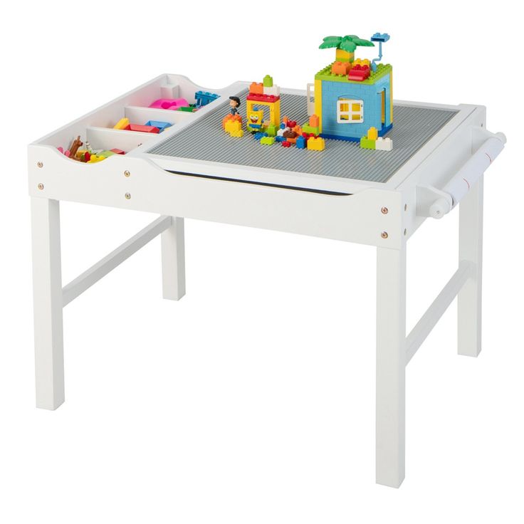 a white table with legos on it